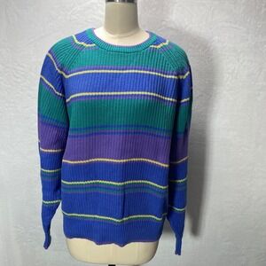 Vintage COLOURS BY‎ ALEXANDER JULIAN Womens L Striped Knit Rainbow Sweater